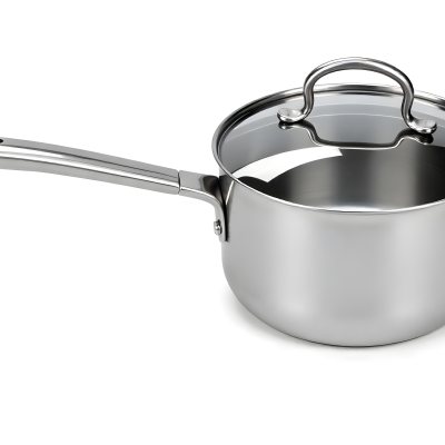 Stainless Steel Saucepan With Lid And Handle Placed On A White Background Kitchenware Cooking Equipment Metal Material Simple Design Clean And Modern 25 Aafe