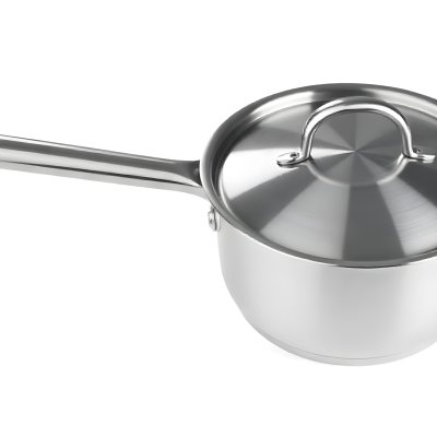 Stainless Steel Saucepan With Lid And Handle Placed On A White Background Kitchenware Cooking Equipment Metal Material Simple Design Clean And Modern 3 0211