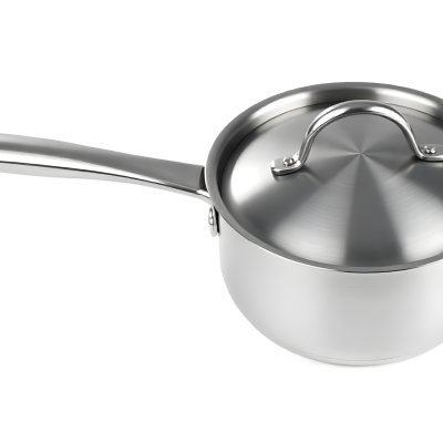 Stainless Steel Saucepan With Lid And Handle Placed On A White Background Kitchenware Cooking Equipment Metal Material Simple Design Clean And Modern 5 E96f