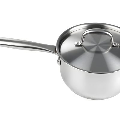 Stainless Steel Saucepan With Lid And Handle Placed On A White Background Kitchenware Cooking Equipment Metal Material Simple Design Clean And Modern 8 6778