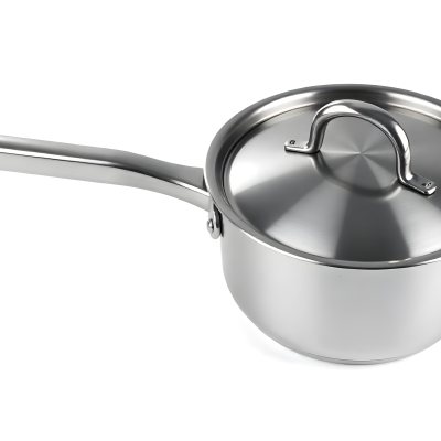Stainless Steel Saucepan With Lid And Handle Placed On A White Background Kitchenware Cooking Equipment Metal Material Simple Design Clean And Modern 9 6f6e