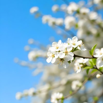 White Cherry Blossoms On A Branch Against A Clear Blue Sky 16 C2a8