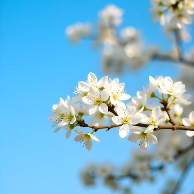 White Cherry Blossoms On A Branch Against A Clear Blue Sky 2 8072