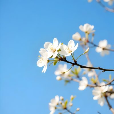 White Cherry Blossoms On A Branch Against A Clear Blue Sky 8 E42a