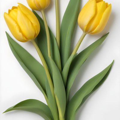 Yellow Tulips With Green Stems And Leaves Against 20 9569