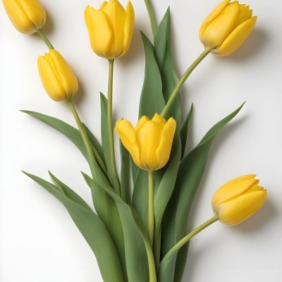 Yellow Tulips With Green Stems And Leaves Against 33 F5ac