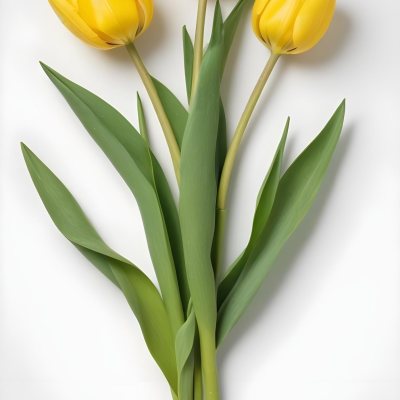 Yellow Tulips With Green Stems And Leaves Against 41 08c4