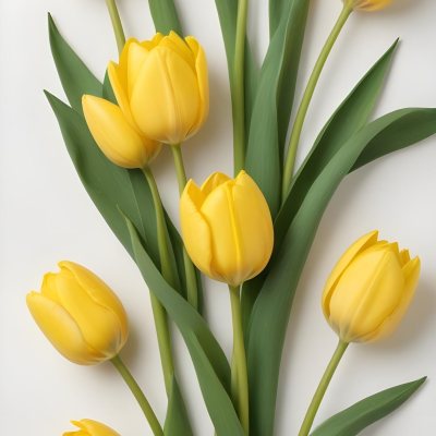 Yellow Tulips With Green Stems And Leaves Against 43 B31b