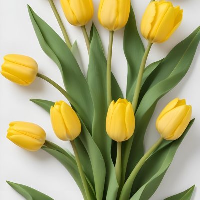 Yellow Tulips With Green Stems And Leaves Against 48 5e8e
