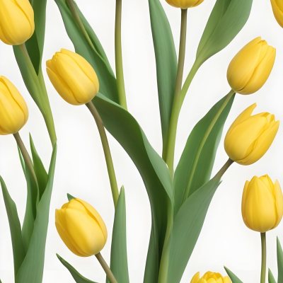 Yellow Tulips With Green Stems And Leaves Against 49 Be86