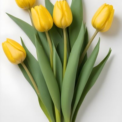 Yellow Tulips With Green Stems And Leaves Against 5 E3cc