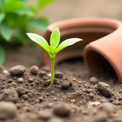 Young Green Plants Sprouting From Soil With A Broken Terracotta Pot In The Background 10 840f