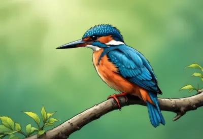 Oil Painting A Colorful Kingfisher Bird Perched On A Branch Against A Blurred Green Background Creative Extremely Detailed Brush Stroke 4 2956