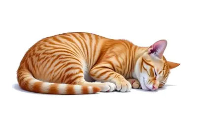 Orange Tabby Cat Sleeping Curled Up On Its Side Eyes Closed With A White Background 19 9b6f
