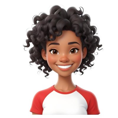 A Black Woman 23 Years Old Curly Black Hair Smiling Wearing A Red And White T Shirt In A White Background 11 737c