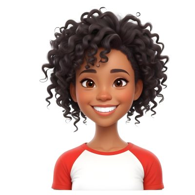 A Black Woman 23 Years Old Curly Black Hair Smiling Wearing A Red And White T Shirt In A White Background 15 0217