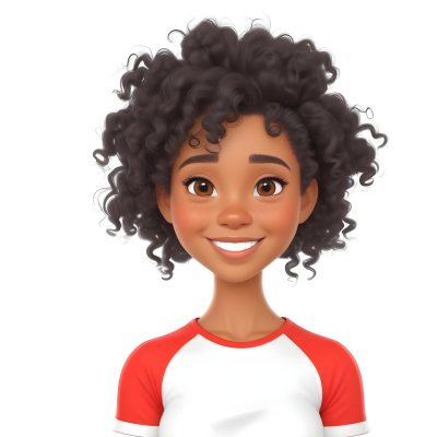 A Black Woman 23 Years Old Curly Black Hair Smiling Wearing A Red And White T Shirt In A White Background 19 02d7