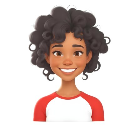 A Black Woman 23 Years Old Curly Black Hair Smiling Wearing A Red And White T Shirt In A White Background 22 B7b3