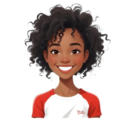 A Black Woman 23 Years Old Curly Black Hair Smiling Wearing A Red And White T Shirt In A White Background 27 72ef