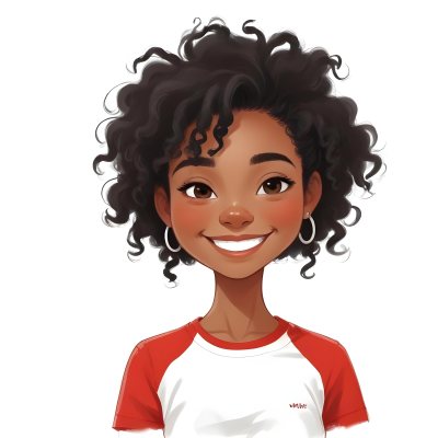 A Black Woman 23 Years Old Curly Black Hair Smiling Wearing A Red And White T Shirt In A White Background 28 8b0c
