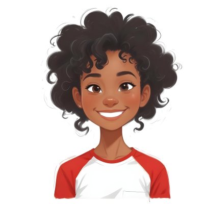 A Black Woman 23 Years Old Curly Black Hair Smiling Wearing A Red And White T Shirt In A White Background 3 A22e