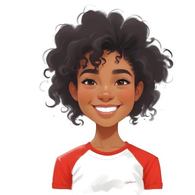 A Black Woman 23 Years Old Curly Black Hair Smiling Wearing A Red And White T Shirt In A White Background 5 C90c