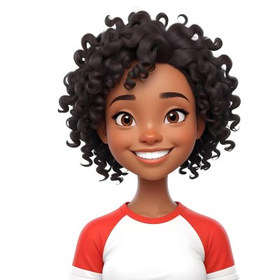A Black Woman 23 Years Old Curly Black Hair Smiling Wearing A Red And White T Shirt In A White Background 6 96b4