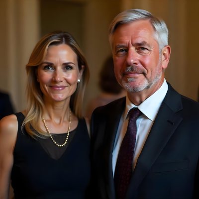 A Middle Aged Caucasian Woman With Short Blonde Hair And A Middle Aged Caucasian Man With Gray Hair And Glasses Both Smiling And Dressed Formally 4 E60d