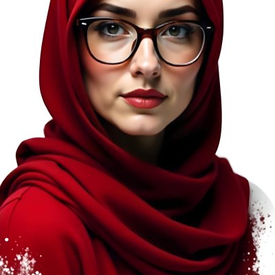 A Middle Eastern Woman 24 Years Old With Red Hair Wearing A Red Hijab And Glasses Brown Lipstick In A White Background 55 B9be