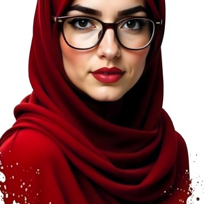 A Middle Eastern Woman 24 Years Old With Red Hair Wearing A Red Hijab And Glasses Brown Lipstick In A White Background 56 Dbc7