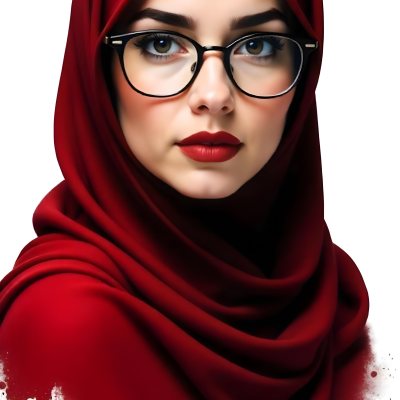 A Middle Eastern Woman 24 Years Old With Red Hair Wearing A Red Hijab And Glasses Brown Lipstick In A White Background 57 Dcbe