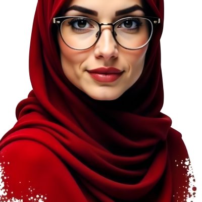 A Middle Eastern Woman 24 Years Old With Red Hair Wearing A Red Hijab And Glasses Brown Lipstick In A White Background 64 9123