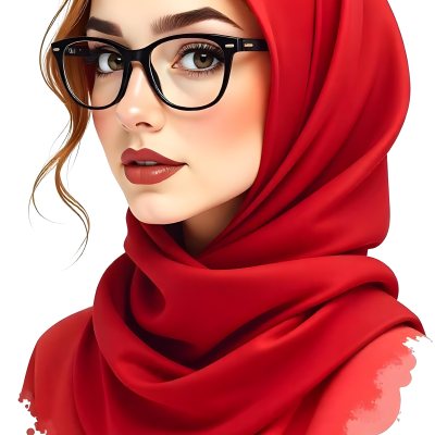 A Middle Eastern Woman 24 Years Old With Red Hair Wearing A Red Hijab And Glasses Brown Lipstick In A White Background 72 921d