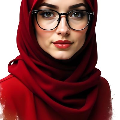 A Middle Eastern Woman 24 Years Old With Red Hair Wearing A Red Hijab And Glasses Brown Lipstick In A White Background 84 C273