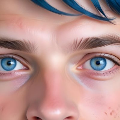A White Man Age 25 With Blue Eyes And Short Blue Hair Close Up Of The Face White Background 1 Ea94