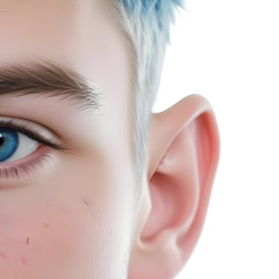 A White Man Age 25 With Blue Eyes And Short Blue Hair Close Up Of The Face White Background 18 8656