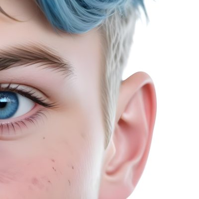A White Man Age 25 With Blue Eyes And Short Blue Hair Close Up Of The Face White Background 8 E14b