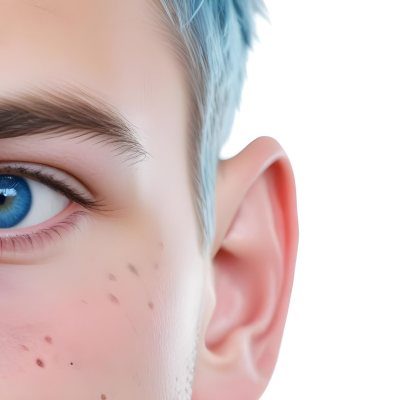 A White Man Age 25 With Blue Eyes And Short Blue Hair Close Up Of The Face White Background 9 726f