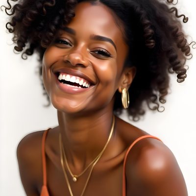 A Young Black Woman With Curly Dark Hair And A Warm Friendly Smile 14 05fb