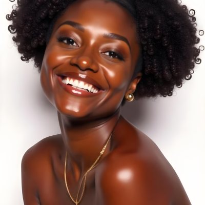 A Young Black Woman With Curly Dark Hair And A Warm Friendly Smile 23 82f1