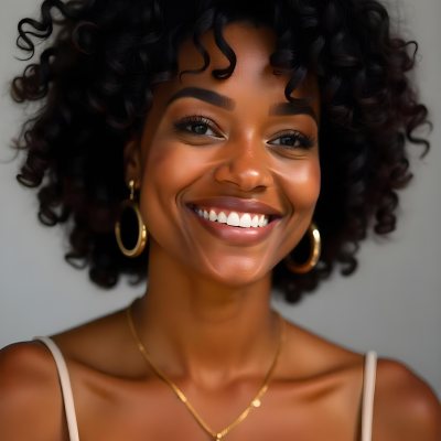 A Young Black Woman With Curly Dark Hair And A Warm Friendly Smile 3 C647