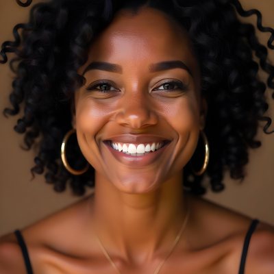 A Young Black Woman With Curly Dark Hair And A Warm Friendly Smile 6 E0e2