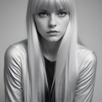 A Young Caucasian Woman With Long Straight Platinum Blonde Hair And Bangs Staring Directly At The Camera With A Serious Expression 12 7825