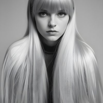 A Young Caucasian Woman With Long Straight Platinum Blonde Hair And Bangs Staring Directly At The Camera With A Serious Expression 21 63be