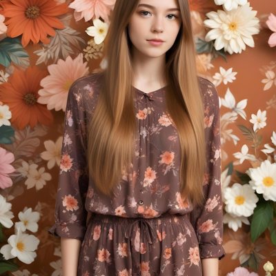 A Young Woman With Long Straight Light Brown Hair Standing In Front Of A Floral Background 16 Fcd3