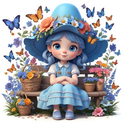 Adorable Cartoon Style A Young Girl With Large Blu 56 F031