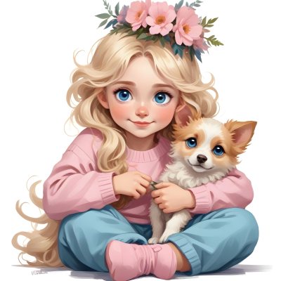 Digital Painting A Young Caucasian Girl With Long 80 214a