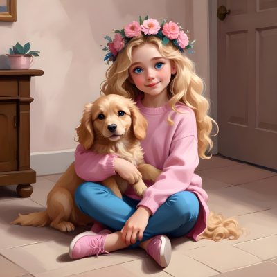 Digital Painting A Young Caucasian Girl With Long 87 E503