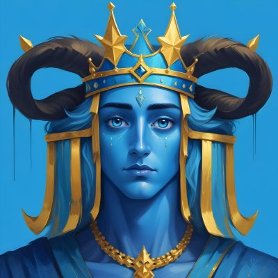 Digital Painting Blue Face With Blue Eyes And Golden Crown Windows As Nose Blue Background Bold And Slim Lines Brush Strokes 30 B85c