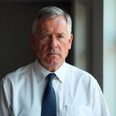 Elderly Caucasian Man With Gray Hair Wearing A White Shirt And Blue Tie Looking Serious 2 7989